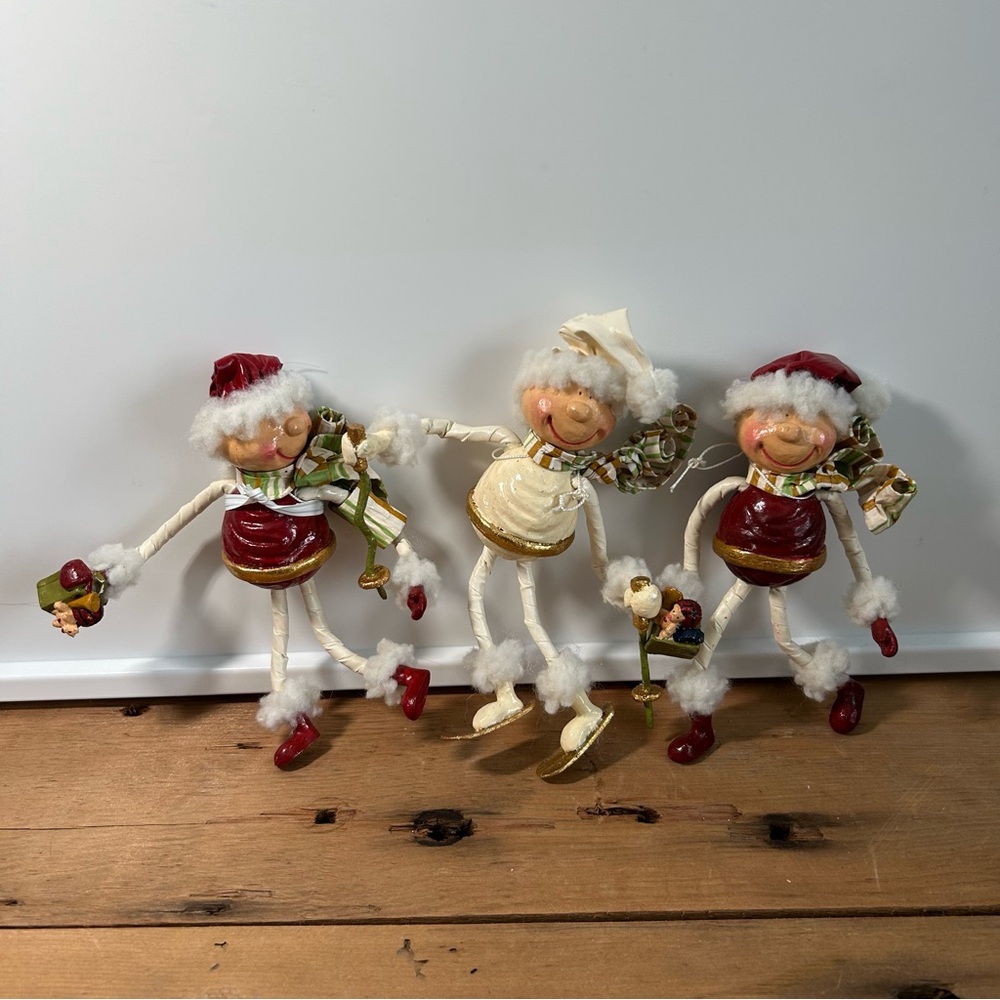 Vintage Holiday Paper Machete Elves  Set of 3 - Red, White, Gold Christmas